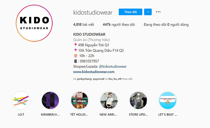 Kido StudioWear là shop quần áo trên instagram với 447k followers