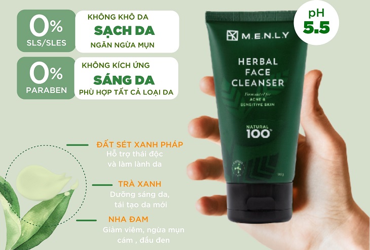 Sữa rửa mặt cho nam Menly Herbal Face Cleanser
