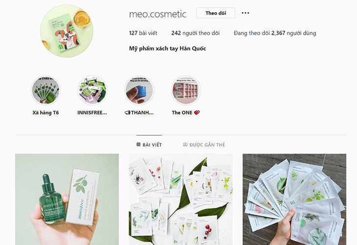 Các shop bán mỹ phẩm chính hãng trên Instagram - Mèo Cosmetic