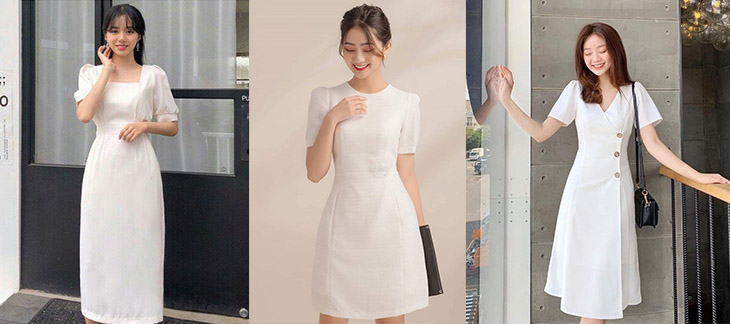 Chiếc váy trắng có kiểu dáng suông đơn giản nên cách tạo dáng cũng không cần cầu kỳ