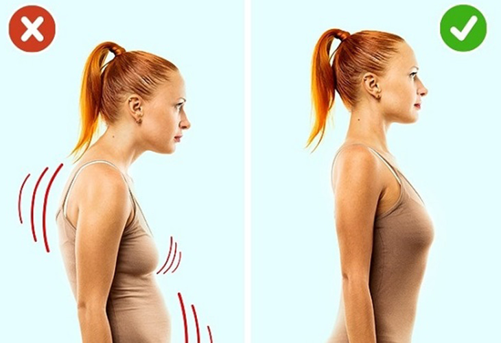 Đứng thẳng lưng giúp ngực trông căng tròn nở nang hơn