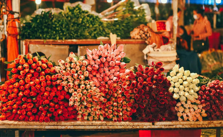 Chợ hoa đêm Hậu Giang bán rất nhiều loại hoa khác nhau