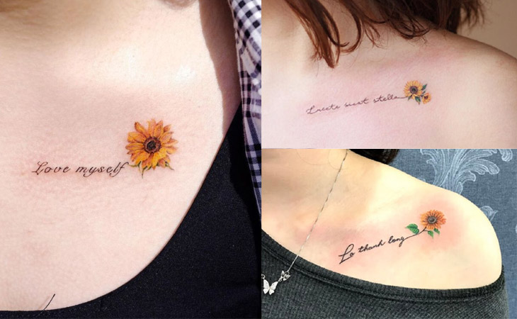 Tattoo hoa mặt trời kết hợp với dòng quotes