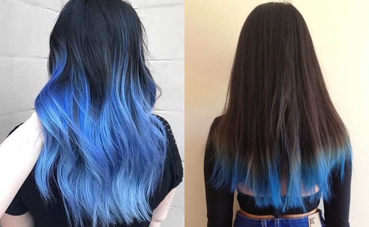 Nhuộm ombre xanh dương cho tóc dài