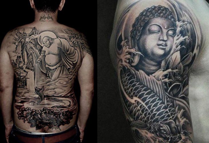 Tattoo Phật Di Lặc cùng con cá chép