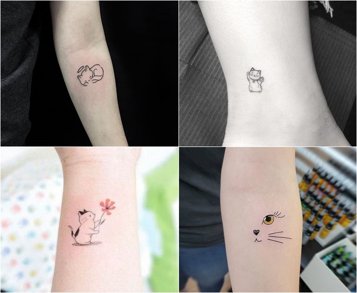 Tattoo con mèo cute cho người tuổi Mão