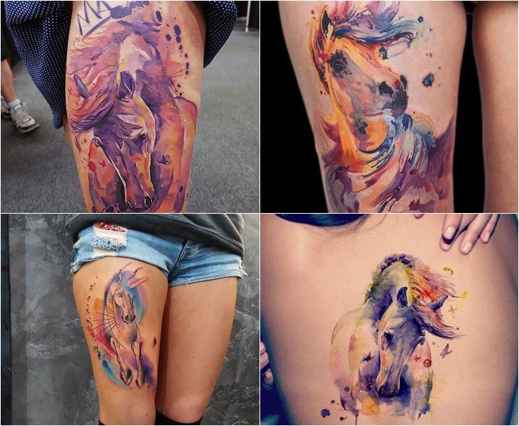 Tattoo con ngựa màu loang