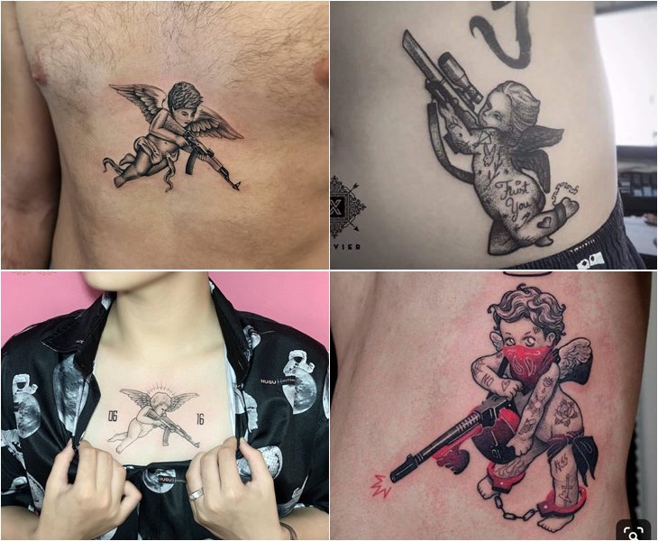 Thiên thần thay cho súng là một trong những hình tattoo hết sức sáng sủa tạo