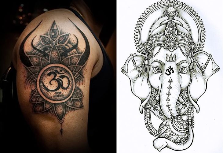 Tattoo chữ Aum với thần Ganesha biểu tượng của may mắn, hạnh phúc