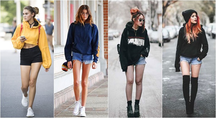 Cách phối đồ với hoodie nữ và quần short giúp đôi chân dài miên man